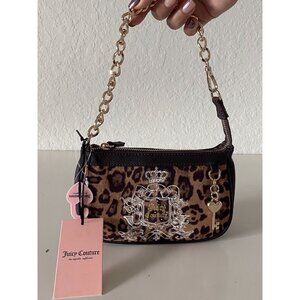 Juicy Couture Juicy for All Wristlet Bag Purse Leopard Natural W/ Key Charm NEW
